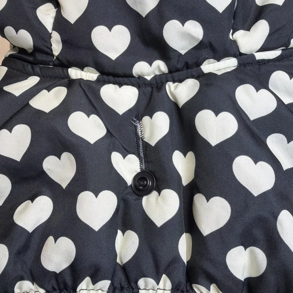 Dog Puffer Hoodie Jacket Winter Coat Outdoor Black White Hearts Pink Trim Bow Sm